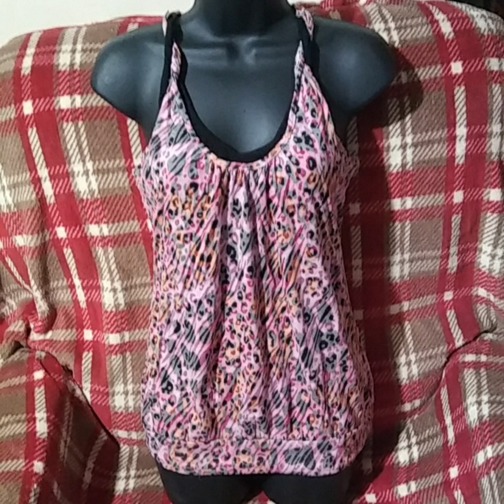 "Blue Impus" Women's Multicolored Twisted Racerback Front Panel Lined Tank Top